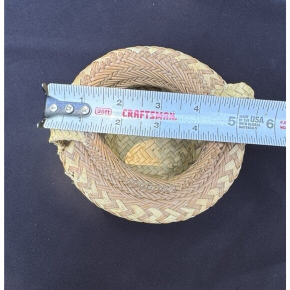 Native American Hand Woven Pine Needle Basket -W/Handles 5” Tall -C9 - Picture 7 of 9